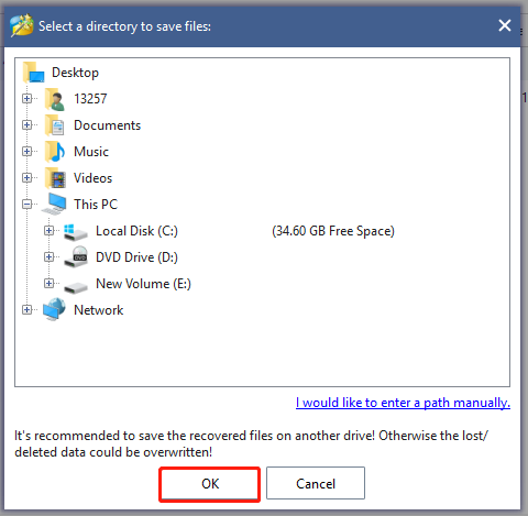 not able to change drive letter and paths select a directory folder to save the data
