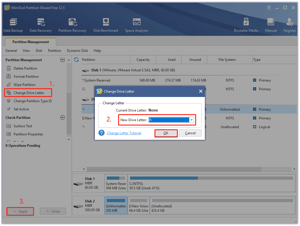 not able to change drive letter and paths change drive letter using MiniTool Partition Wizard