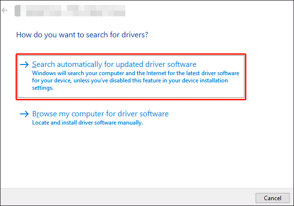 choose Search automatically for update driver software