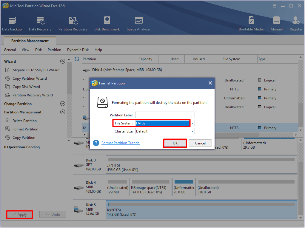 configure and execute the format operation