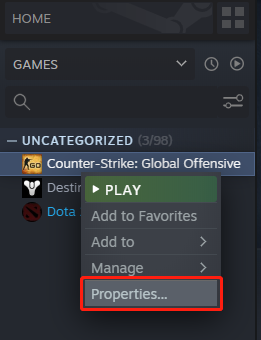 click Properties