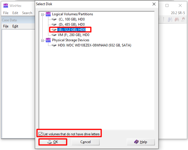 choose a logical volume or partition from the list