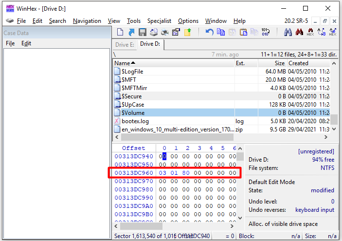 the offset of dirty bit on NTFS volume