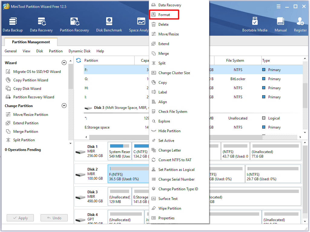 click the format option