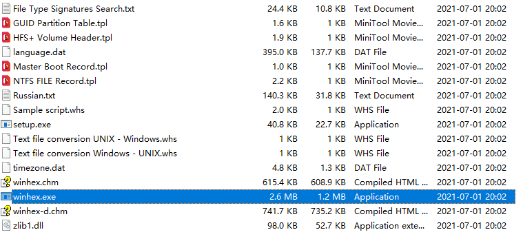 click on winhex.exe