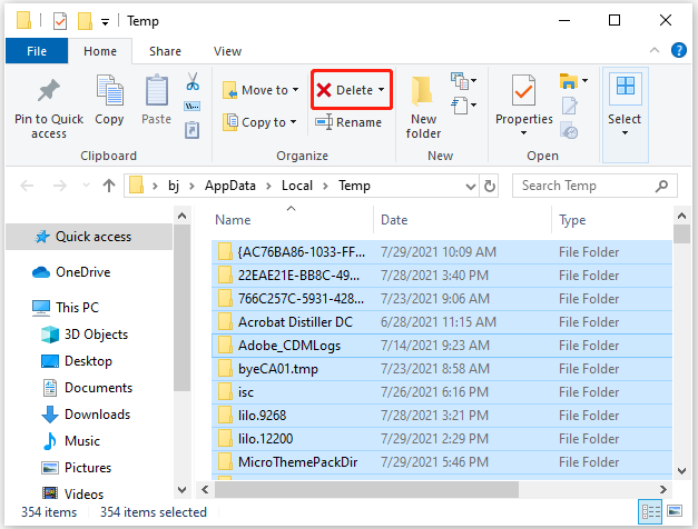 delete temp files