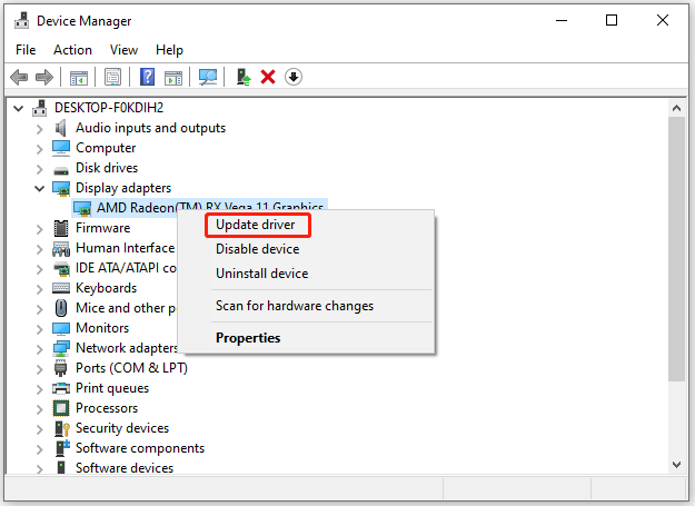 select Update driver