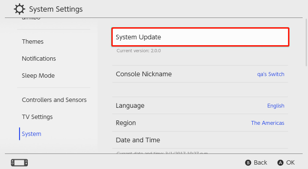 update Nintendo Switch system