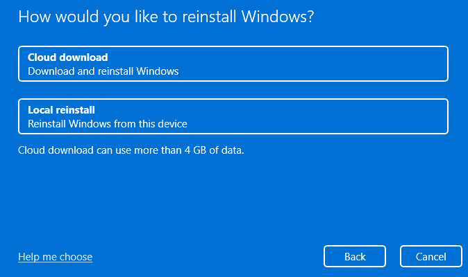 how would you like to reinstall Windows 11