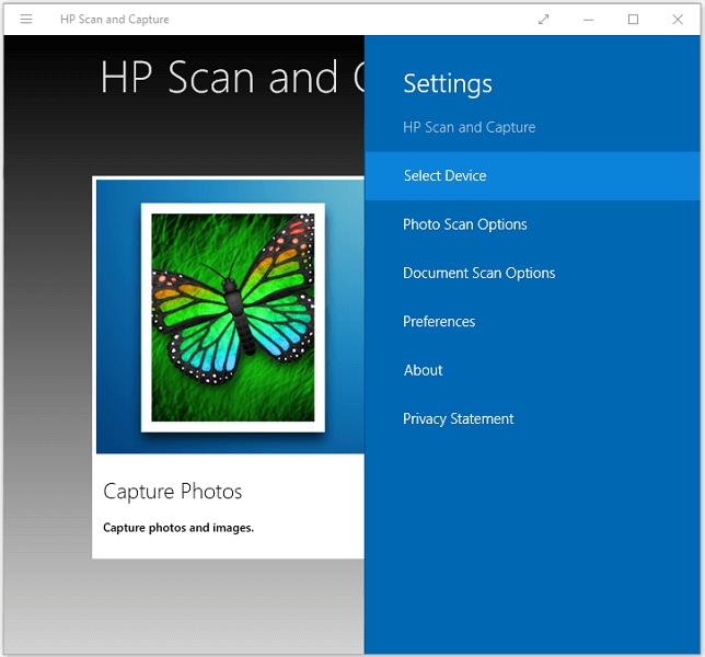 HP Scan and Capture interface