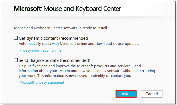 install Microsoft Mouse and Keyboard Center