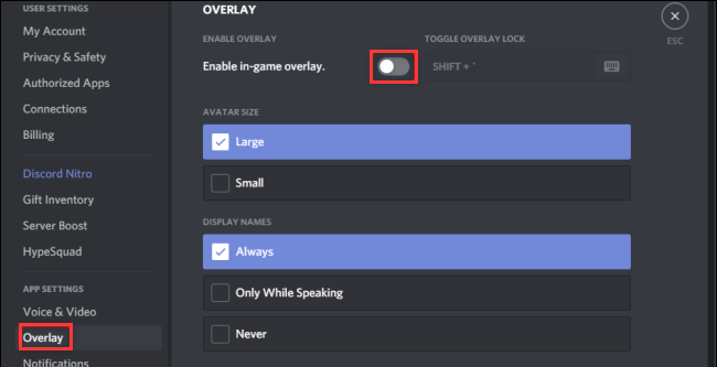 disable Discord Overlay