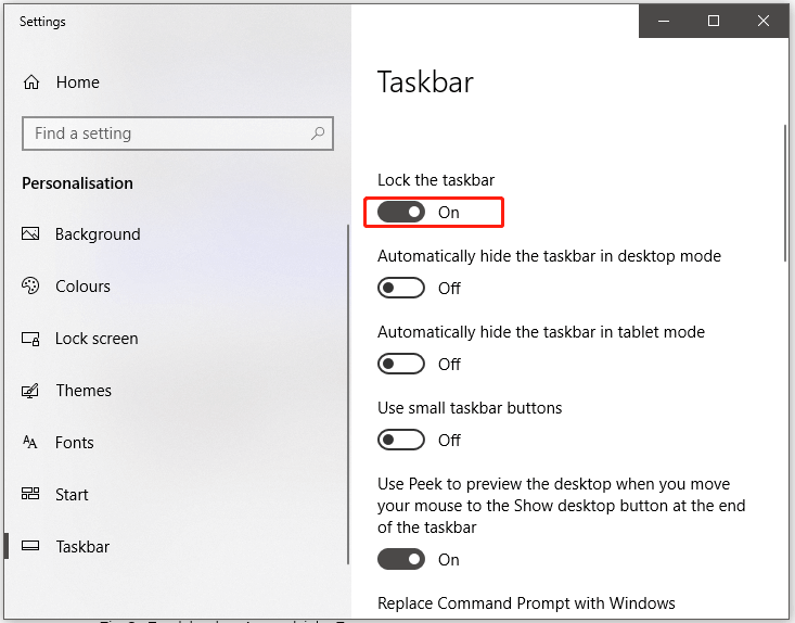 urn on the lock Taskbar feature