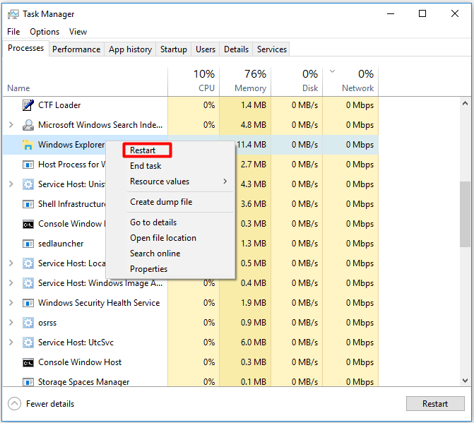 restart the Windows Explorer process