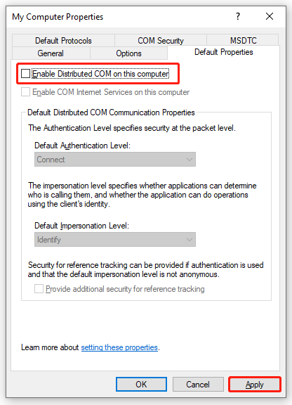 Enable Distributed COM on this computer