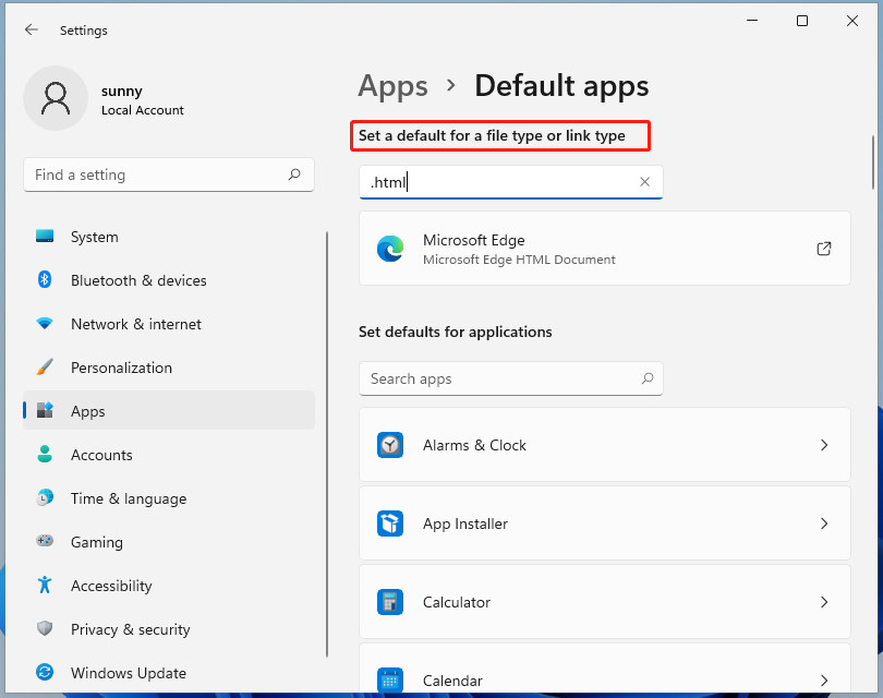 set a default for a file type
