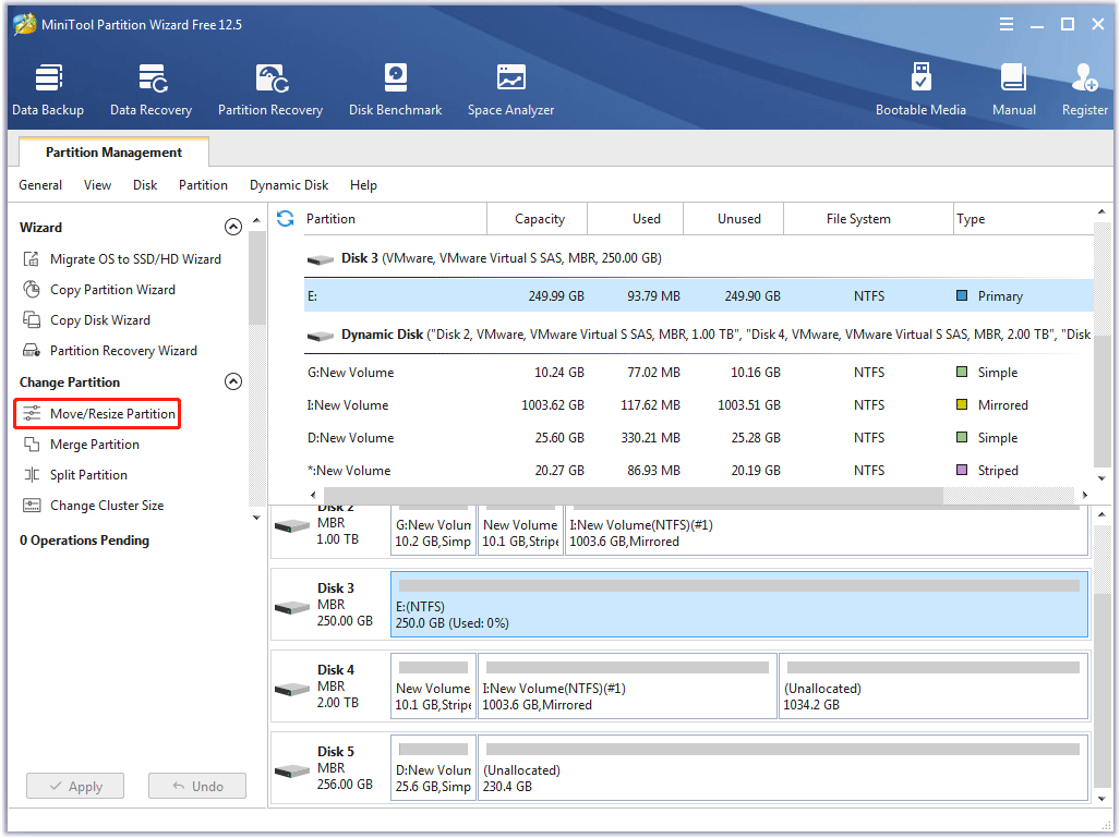 choose the Move/Resize Partition feature