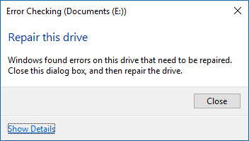 Windows found errors on this drive…