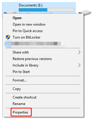 choose the Properties option
