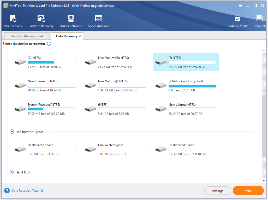 choose a storage device to scan