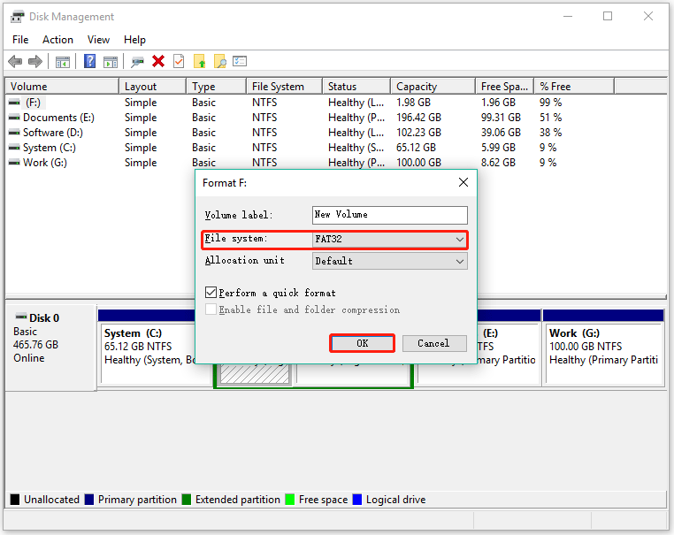 format SD card via Disk Management
