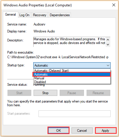 enable Windows audio service