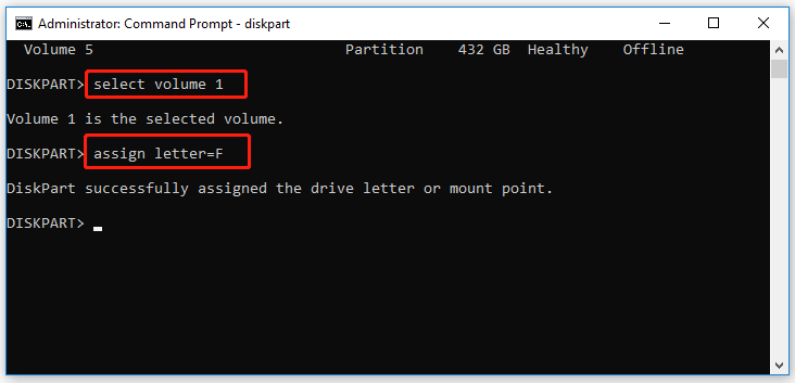 assign a drive letter in Command Prompt