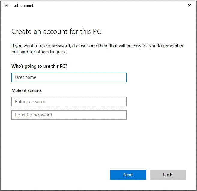 create an account for this PC