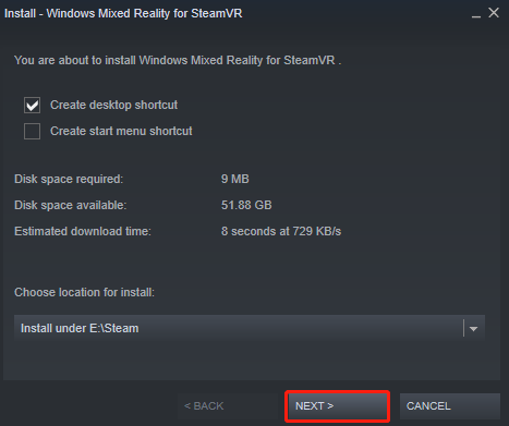 install Windows Mixed Reality for SteamVR
