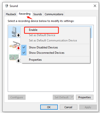 enable the recording device