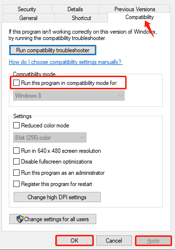 disable the Compatibility Mode for the program