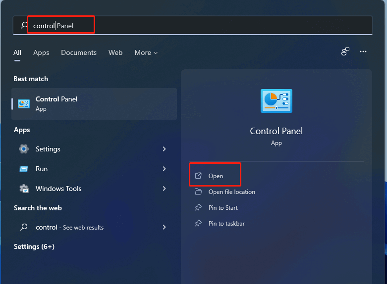 open Control Panel