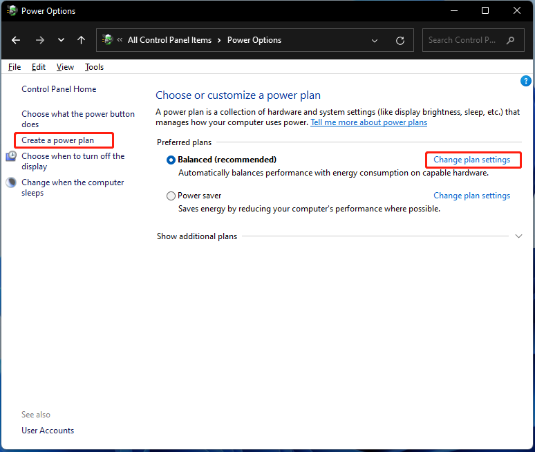 change plan settings