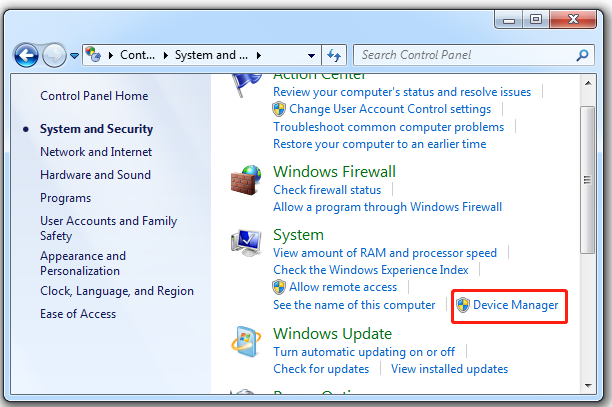 open Device Manager in Windows 7 