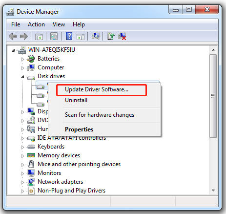 select Update driver software Windows 7