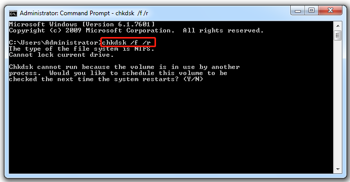 run CHKDSK utility in Windows 7