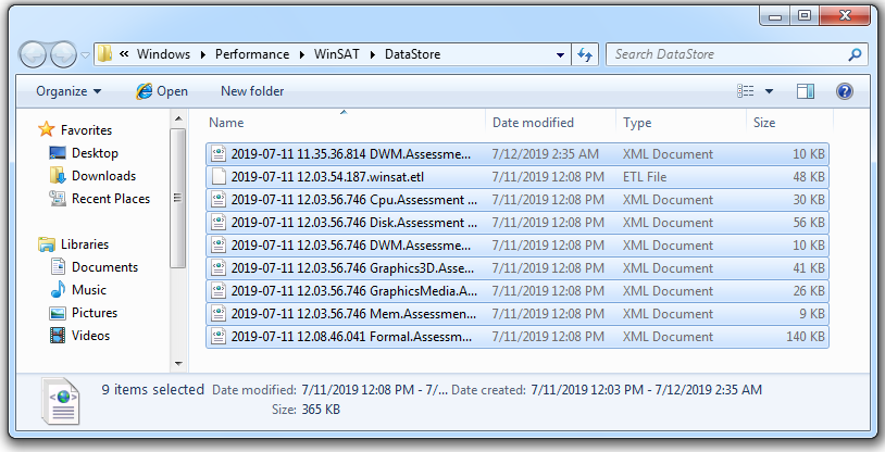 delete all files from the WinSAT folder