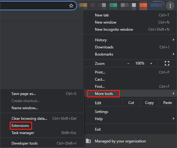 choose More tools and Extensions