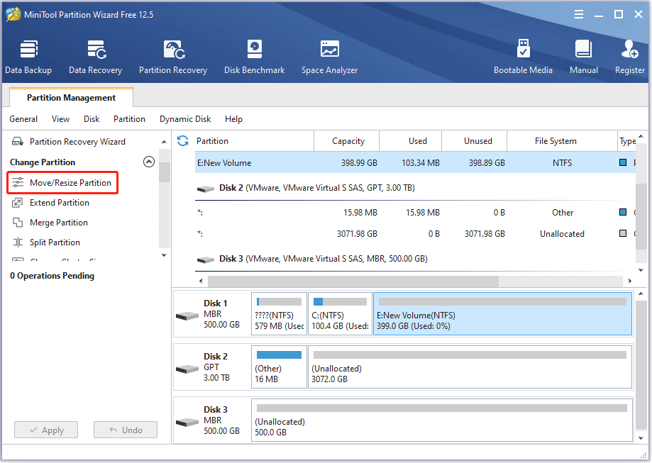 select Move/Resize Partition
