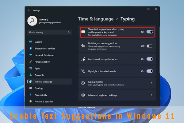 Text Suggestions in Windows 11