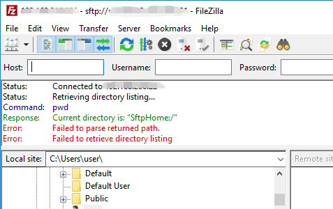 failed to retrieve directory listing
