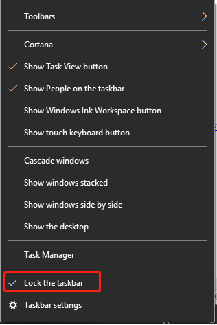 unlock the taskbar via context menu