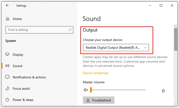 select an output device in Settings