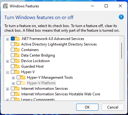 enable Hyper V option is greyed out Windows 11