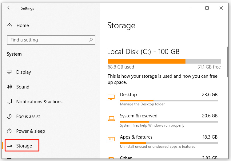 check storage usage in Windows 10