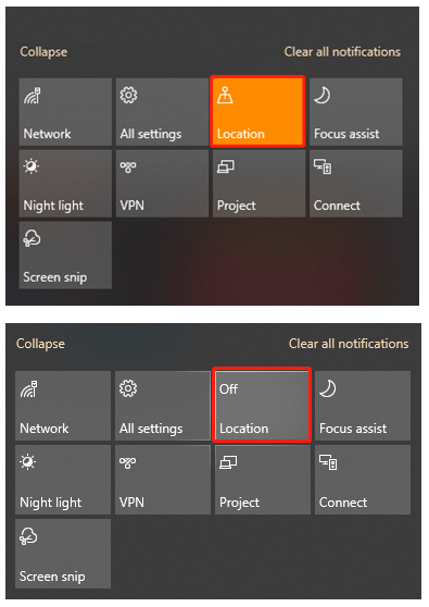 the Location option is on/off