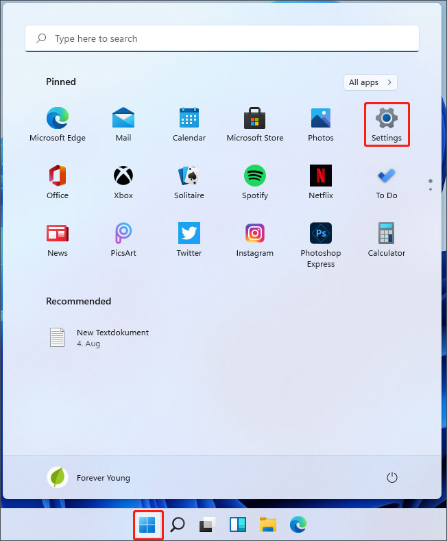 chosoe Settings from Start menu