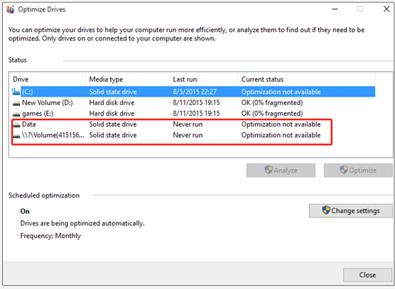 Optimization not available