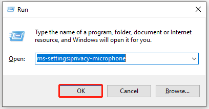 open microphone settings from run window