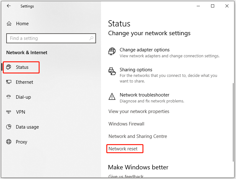 click on Network reset